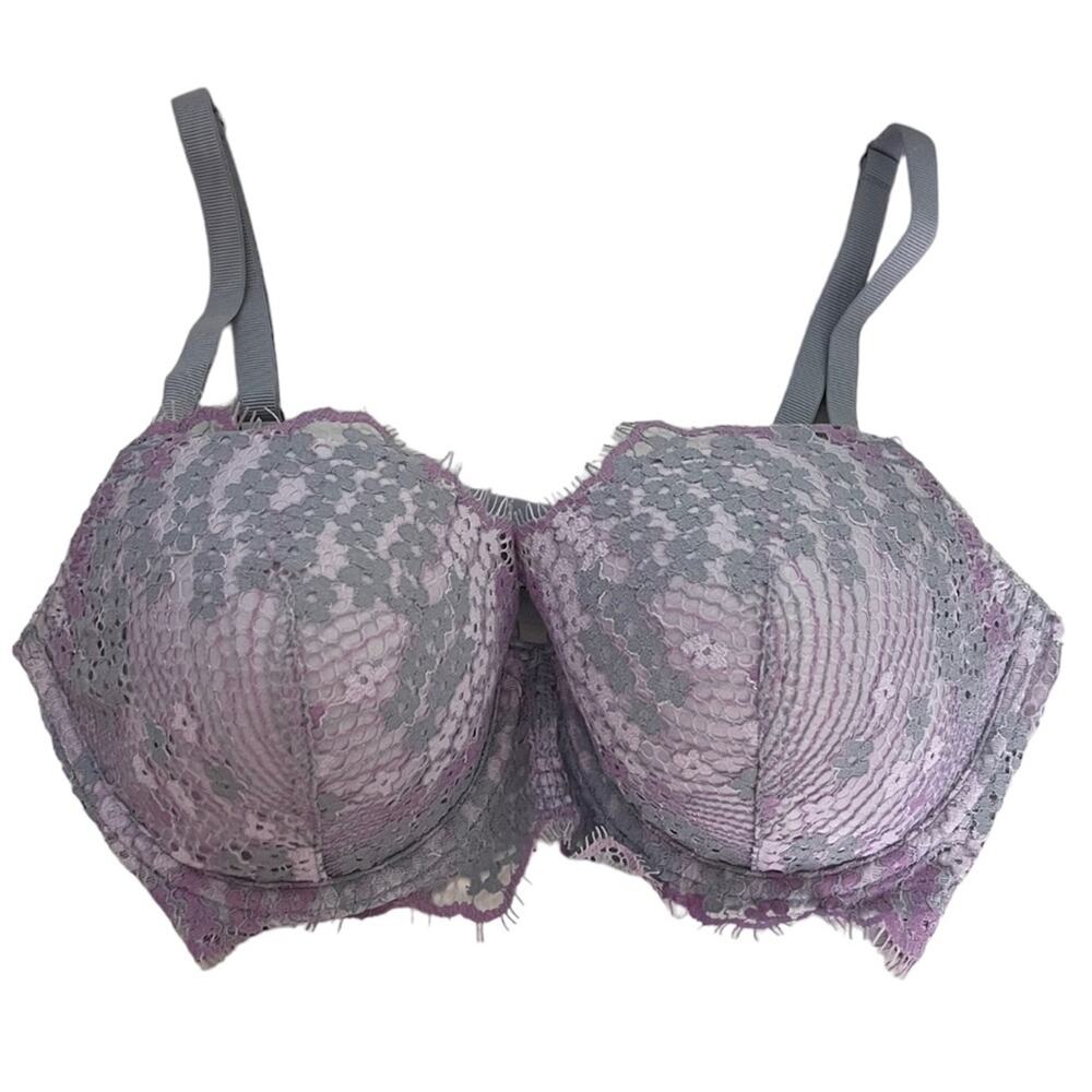 Victoria's Secret Bra Purple Gray Dream Angels Lace Lined Padded‎ Underwire